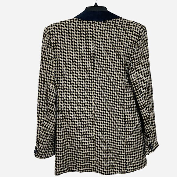 JL COLEBROOK Mohair Wool Houndstooth Blazer Women Small Navy Tan Career Business - Picture 5 of 16